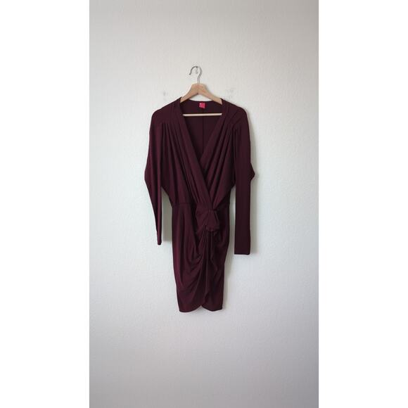 Three Dots Clothing Women's Dress Long Sleeve Wrap Knee Length Sz Small Burgundy - Picture 6 of 9